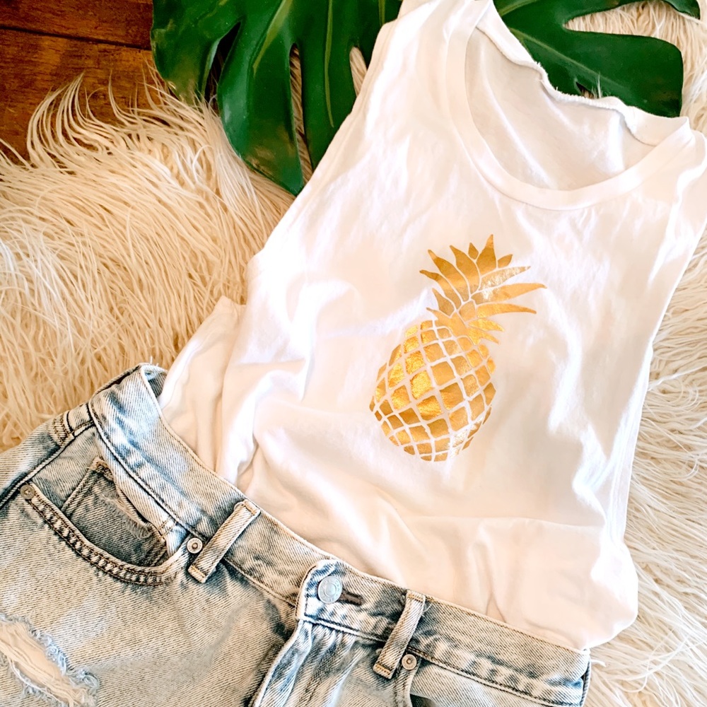 Gold foil pineapple tank top